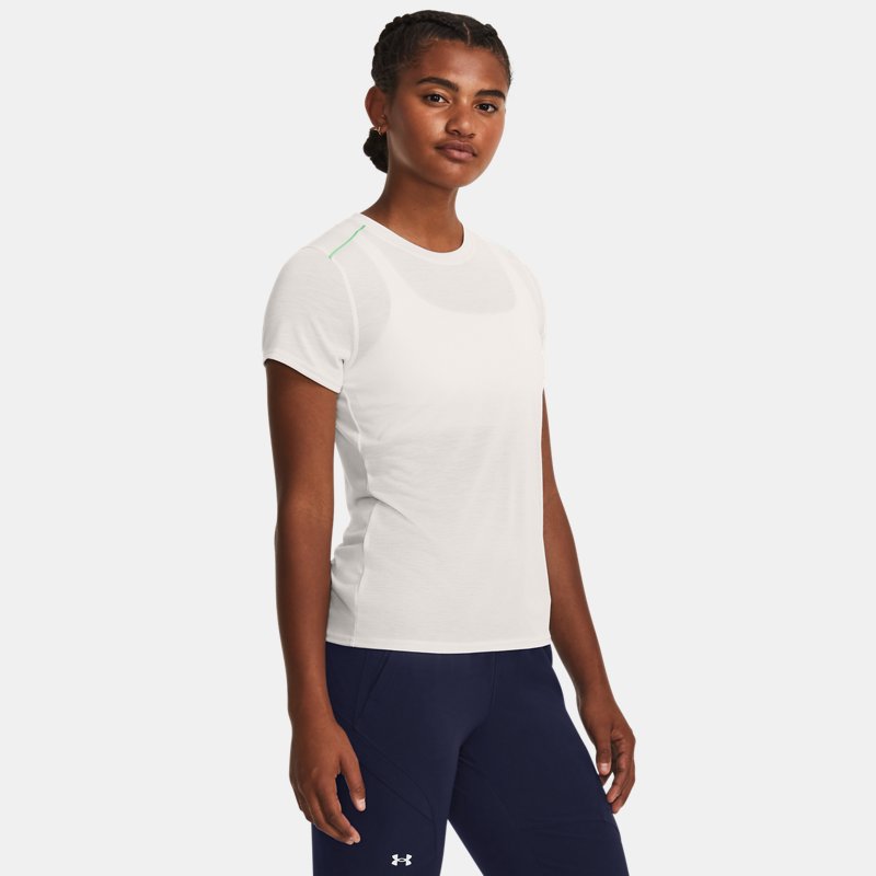 Women's Under Armour Run Anywhere Breeze Short Sleeve White Clay / Olive Tint / Reflective XS